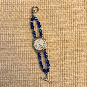 Vintage bracelet watch - silver and blue beads